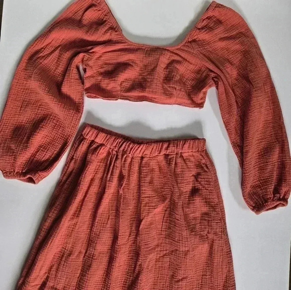 Cotton gauze two piece long sleeve and maxi skirt puff sleeve sz S/XS - Picture 2 of 12